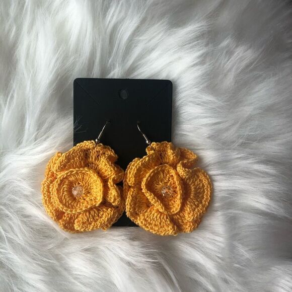 Brand New Handmade Crochet Earring Pink Flower Pattern 100% Cotton For Women - Picture 7 of 8